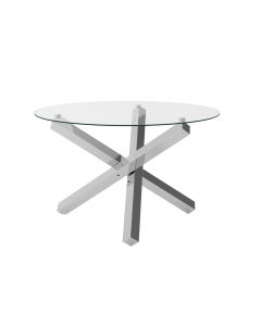 Capri Round Clear Glass Top Dining Table With Polished Silver Metal Legs