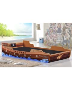 Captains Wooden Pirate Ship Single Bed In Brown