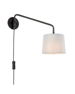 Carlson Light Grey Cotton Shade Swing Arm Wall Light In Matt Black