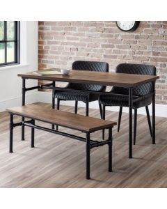 Carnegie Dining Table In Mocha Elm With Bench And 2 Luxe Grey Chairs