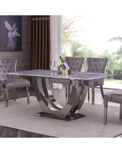Carrera Natural Stone Dining Table In Marble Effect With Stainless Steel Base
