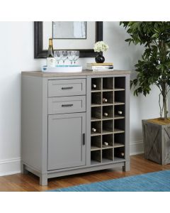 Carver Wooden Wine Cabinet In Grey And Weathered Oak