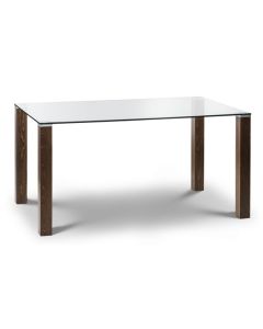 Cayman Clear Glass Dining Table With Walnut Wooden Legs