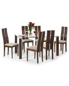 Cayman Clear Glass Dining Table With 6 Walnut Chairs