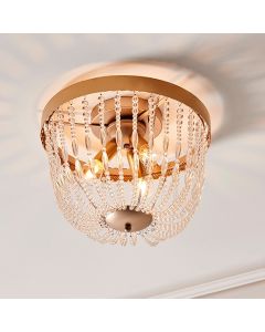 Celine 3 Lights Clear Glass Beads Flush Ceiling Light In Rose Gold