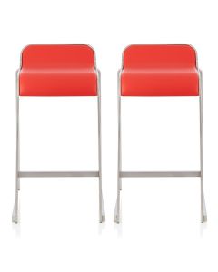 Celosia Red Faux Leather Fixed Counter Height Bar Stools In Pair