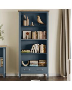 Signature Wooden Tall Bookcase With 2 Drawers In Blue