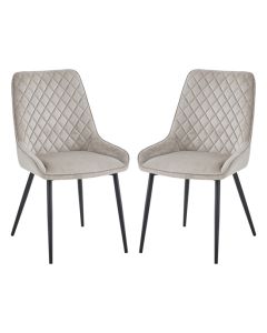 Signature Mink Velvet Dining Chairs With Black Metal Legs In Pair