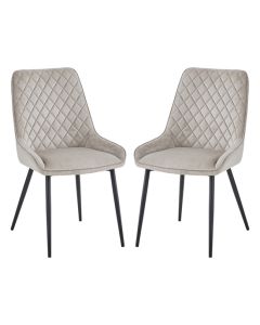 Signature Mink Velvet Dining Chairs With Black Metal Legs In Pair