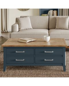 Signature Wooden Coffee Table With 4 Drawers In Blue