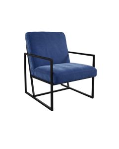 Chance Velvet Armchair In Oxford Blue With Matte Black Metal Frame
