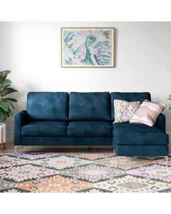 Chapman Corner Velvet Sofa Bed In Blue With Chrome Legs
