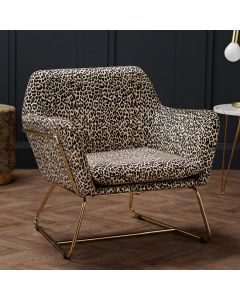 Charles Plush Velvet Armchair In Leopard Print With Gold Legs
