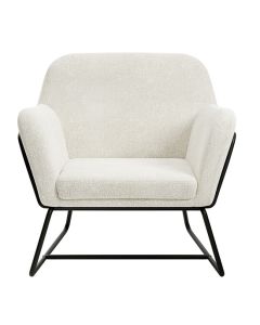 Charles Boucle Fabric Armchair In Ivory With Matte Black Legs