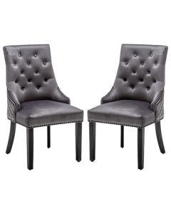Charleston Lion Knocker Dark Grey Velvet Upholstered Dining Chairs In Pair