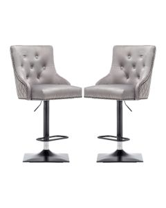 Charleston Lion Knocker Light Grey Velvet Upholstered Bar Chairs In Pair