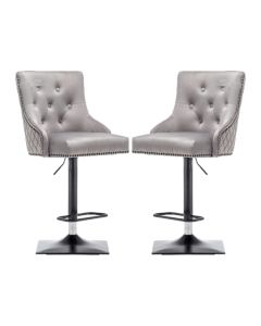 Charleston Lion Knocker Light Grey Velvet Upholstered Bar Chairs In Pair