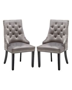 Charleston Lion Knocker Light Grey Velvet Upholstered Dining Chairs In Pair