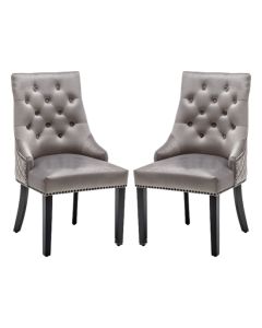 Charleston Lion Knocker Light Grey Velvet Upholstered Dining Chairs In Pair