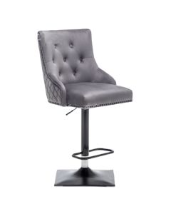Charleston Lion Knocker Velvet Upholstered Bar Chair In Dark Grey