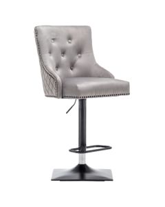 Charleston Lion Knocker Velvet Upholstered Bar Chair In Light Grey