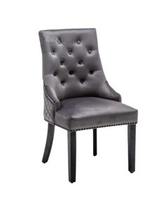 Charleston Lion Knocker Velvet Upholstered Dining Chair In Dark Grey