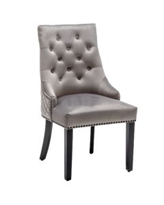 Charleston Lion Knocker Velvet Upholstered Dining Chair In Light Grey