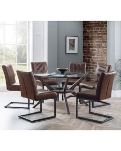 Chelsea Large Glass Dining Table With 6 Brooklyn Brown Chairs