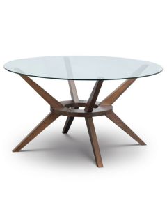 Chelsea Large Glass Top Dining Table With Walnut Wooden Legs