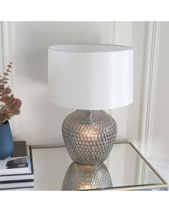 Chelworth Vintage White Fabric Shade 2 Lights Table Lamp With Glass Base