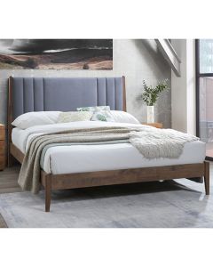 Cheslyn Velvet Fabric Double Bed In Dark Grey