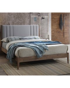 Cheslyn Velvet Fabric Double Bed In Light Grey