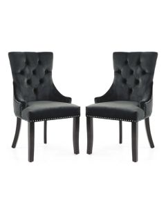 Chester Black Velvet Dining Chairs In Pair With Black Rubber Wood Legs