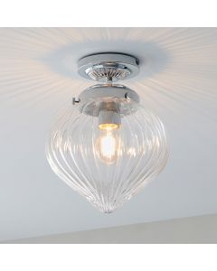 Cheston Clear Ribbed Glass Shade Flush Ceiling Light In Chrome