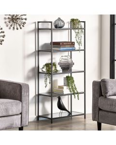 Chicago Smoked Glass Tall Bookcase With Metal Frame
