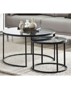 Chicago Round Smoked Glass Nesting Coffee Tables With Black Frame