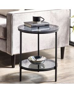 Chicago Circular Smoked Glass Lamp Table With Shelf