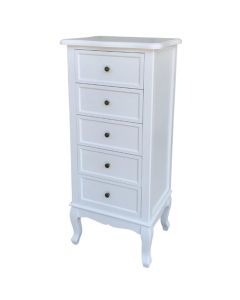 Chloe Narrow Wooden Chest Of Drawers In White With 5 Drawers