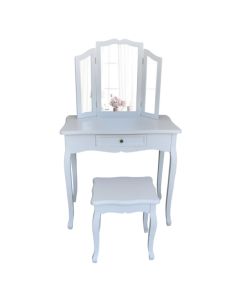 Chloe Wooden Dressing Table With Mirror And Stool In White