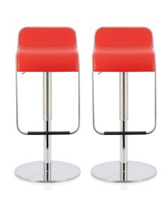 Cindy Red Faux Leather Swivel Adjustable Height Bar Stools In Pair