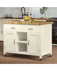 Kora Wooden Kitchen Island With Butchers Block In Cream