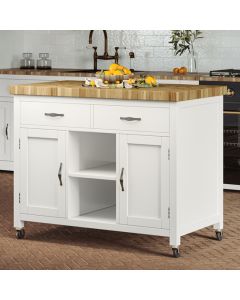 Kora Wooden Kitchen Island With Butchers Block In White