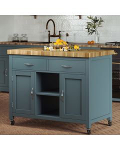 Kora Wooden Kitchen Island With Butchers Block In Blue