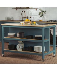 Kora Wooden Kitchen Island Open With Breakfast Bar In Blue