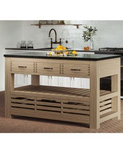 Kora Black Granite Top Kitchen Island With 3 Drawers In Oak