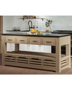 Kora Black Granite Top Kitchen Island With 4 Drawers In Oak