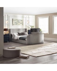 Clara Velvet Side Lift Ottoman King Size TV Bed In Light Grey