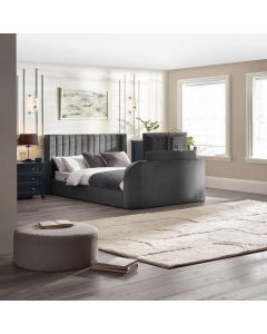 Clara Velvet Side Lift Ottoman Double TV Bed In Dark Grey