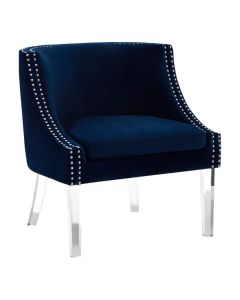 Clarence Curved Velvet Upholstered Armchair In Blue