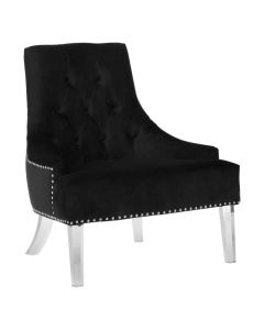 Clarence Velvet Upholstered Button Tufted Lounge Chair In Black